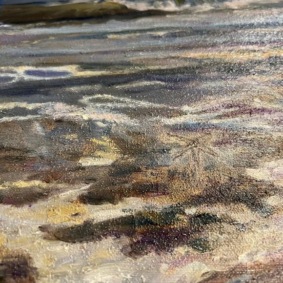 Original Coastal Seascape Ocean Painting Signed A Cooley 14x10.5 Canvas Art - Picture 5 of 7